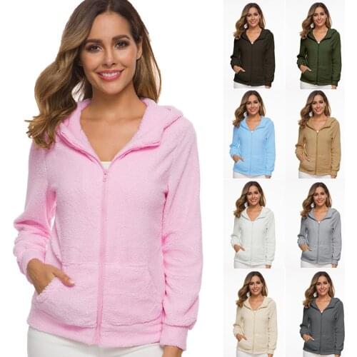 Women Coat Plush Fluffy Hooded Jacket Winter Warm Cardigan Pocket Causal Sports Sweatshirt Outwear Streetwear Overcoat Plus Size