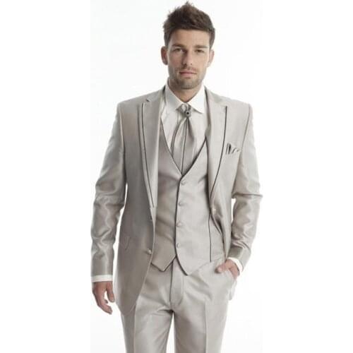 2016 Groom Tuxedos Light Champagne Groomsmen Notch Lapel Wedding/Dinner Suits Best Man Bridegroom (Jacket+Pants+Tie+Vest) B583