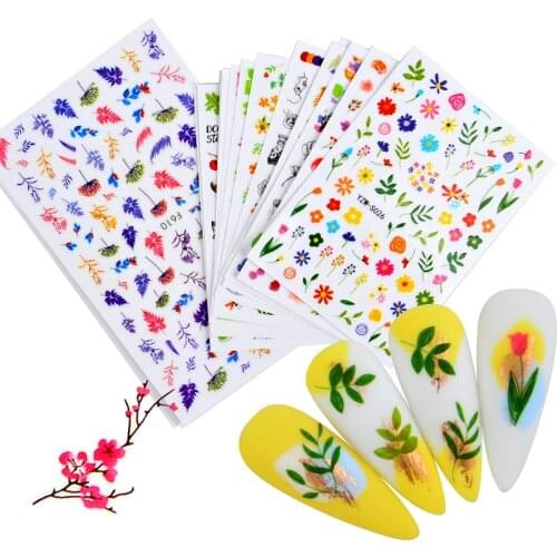 2021 New arrival Nail Sticker Flower Leaf Tree Green Stickers for nails DIY Nail Art Decor Decal DIY Manicure Slider