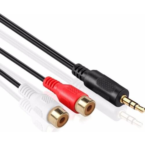 3.5mm Gold 1/8 Stereo Mini Jack Male to 2 Female RCA Adapter Audio