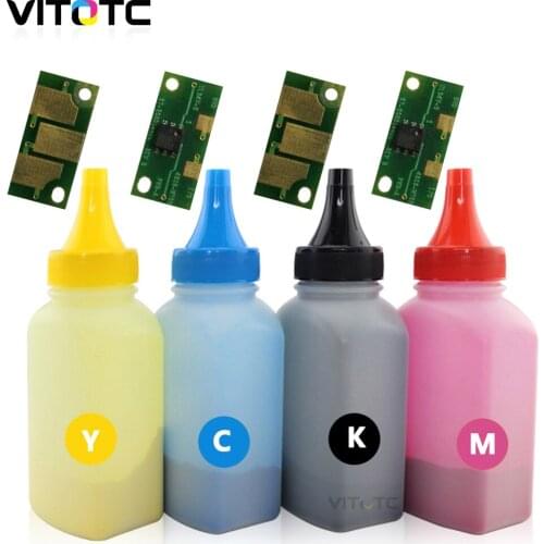 4PC Bottle Toner Powder+ 4PCS Chip For Konica Minolta Magicolor 2400 2430 2500 2500W 2530DL 2550DN 2550EN 2590 KCMY Reset Refill
