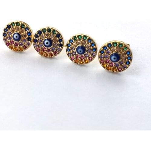 6 Pairs Micro Pave rainbow Cubic Zirconia Gold Color Round Eye Studs Earrings For Women Girls Jewelry Gift ER894