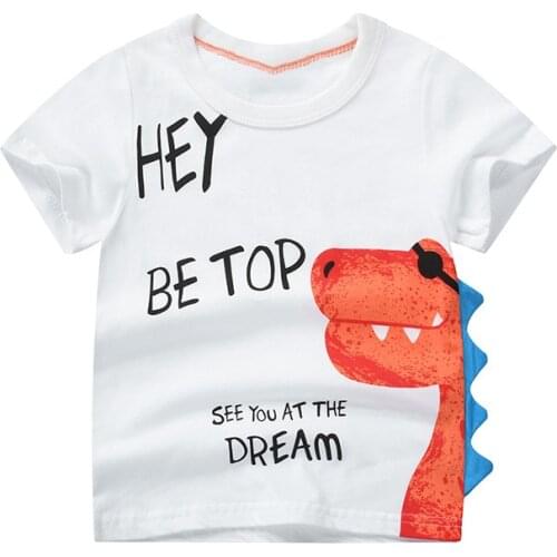 Bambino 2021 White Summer Tee for Boys 2-7 Years Dinosaur T Shirt of Children Top Clothes of School Kids 100% Cotton Clothing