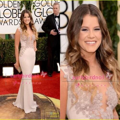 Free shipping 2015 Annual Golden Globe Awards Sosie Bacon Sexy Mermaid Jewel Chiffon Celebrity Dresses with Appliques Red Carpet