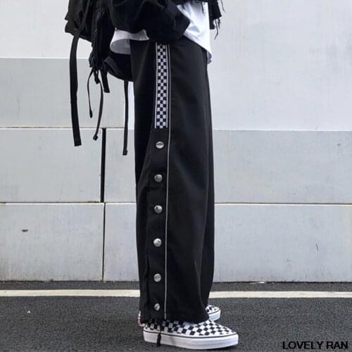 Reflective Buckle Wide Leg Pants Women Straight Split High Waist Corset Black Trousers Female 2021 Summer Girls Causal Pant