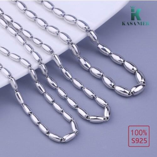 KASANIER New Tide 100% S925 Sterling Silver Necklaces 3/4/5MM More Size Beads Chain Fashion Jewelry Silver Unisex Jewelry