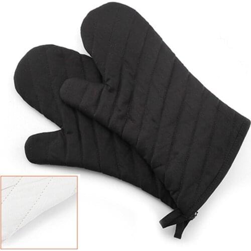 1 Pieces Black Kitchen Gloves Cotton Oven Mitts Microwave Cooking Pot Heat Resistant BBQ Baking Glove Kitchen Utensils 33cm 13