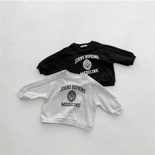 Korean style Children Tops Boys Fashion Letters Print O-Neck Sweatshirts Baby Girls Soft Loose Cotton Pullovers