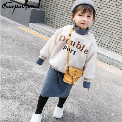 Kids Girls High Collar Sweat Shirt and Pencil Skirt Clothes Set Winter Warm Outfits Two Pcs Children Suit Elegant Kids Wear