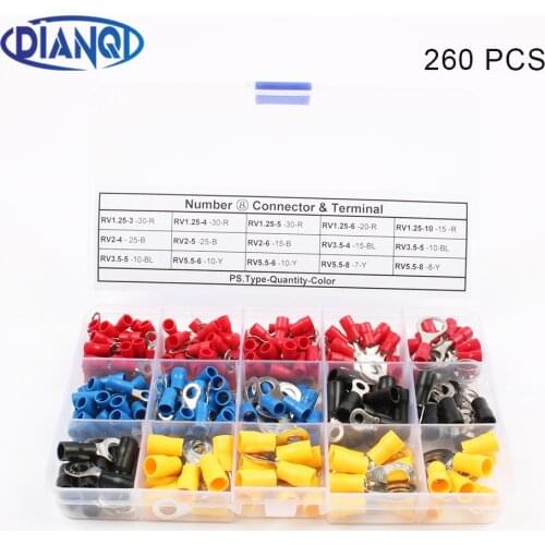 DIANQI 260Pcs/Set RV1.25 RV2 RV3.5 RV5.5 Ring insulated terminal Cable Wire Connector cable Crimp Terminal RV Set