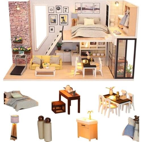 Diy doll house toy miniatures kitchen dollhouse accessories wooden miniature dollhouse diy kast kit furniture drewniany domek