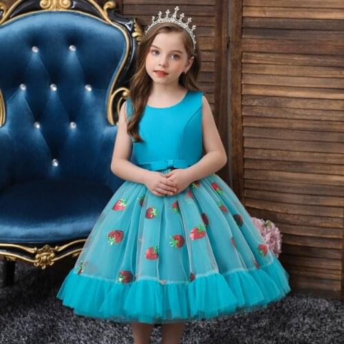 Elegant Cake Princess Dress Strawberry Sequin Skirts Girls Dresses For Wedding Party Embroidery Flower Girl Dress Girl Clothes