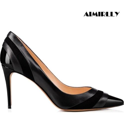 Elegant Women Shoes Pointed Toe High Heels Pumps Patchwork Ladies Party Work & Career Heels Black 8~10cm