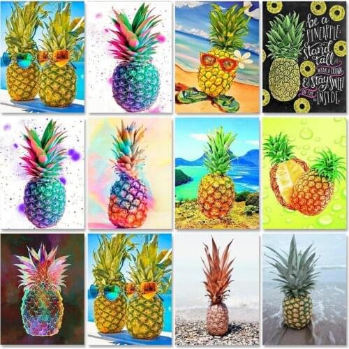 GATYZTORY Paint By Numbers For Adults Flower Hand Painted Oil Painting Pineapple Picture On Canvas Coloring By Number Unique Gif