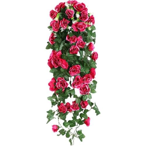 90cm Rose Vine Flower Garland Fake Plant Roses Artificial For Wedding Decorations Wall Hanging With Green Leaves Rattan Wreath
