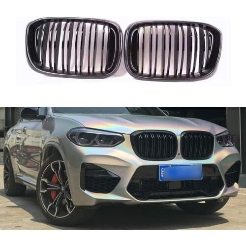 Racing grille for BMW X3 X4 G01 G02 2018 -2020 modified double line carbon fiber black front bumper grille Grid strip