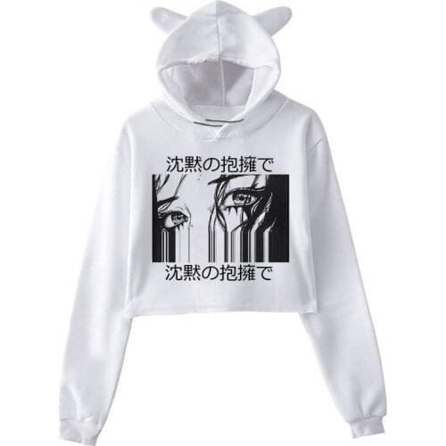 Harajuku Hoodie Women Bunny Print Japanese Fujiang Horror Comics Long Sleeve Sweatshirt Women Clothes Cropped Tops Punk Vintage