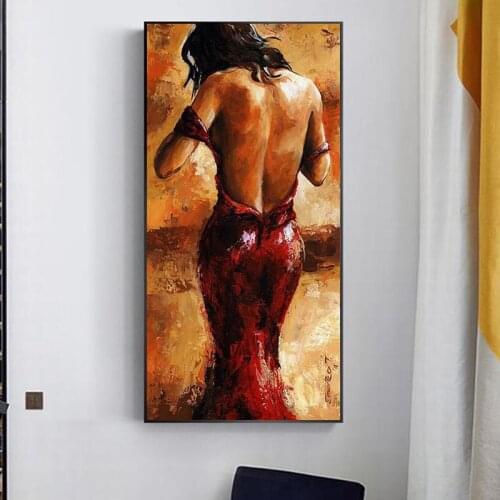 Art Red Dress Sexy Women Canvas Art Paintings Poster and Print Wall Art Picture for Living Room Cuadros Home Decoration Wall Art