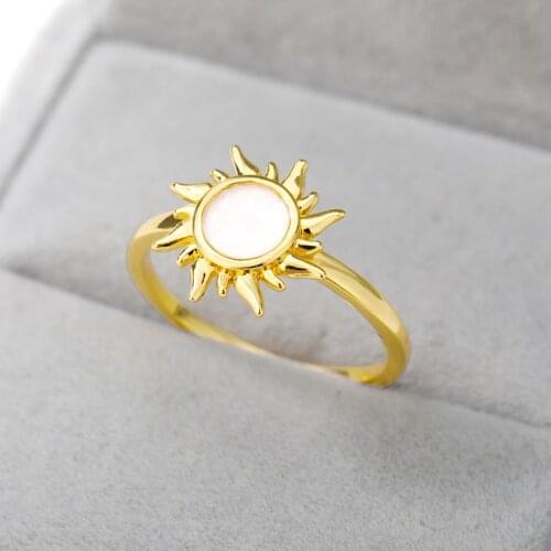 ICFTZWE Popular Crystal Sun Flower Opal Shape Rings For Women Girls Geometry Retro Round Flame Finger Ring Fashion Jewelry Gifts