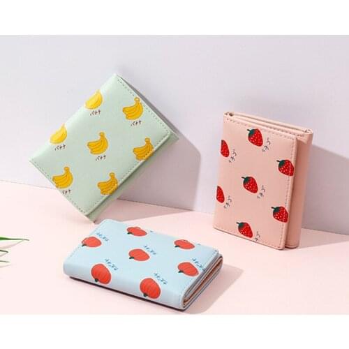 BISI GORO 2020 New Fruit Print Multi-ID Card Women Female Wallets Three-Fold Lady Short Travel Small Fashion Brand PU Mini Purse