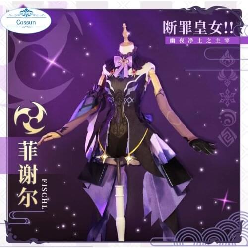 Anime Genshin Impact Fischl Cosplay Costume Game Suit Purple Lovely Uniform Halloween Party Outfit For Women Girls New 2021