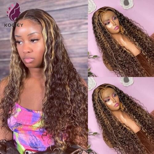 Honey Blonde Brown Highlight 13x4 Lace Front Wigs Deep Curly Lace Front Wig 4x4 5x5 Silk Base Lace Closure Human Hair Wigs
