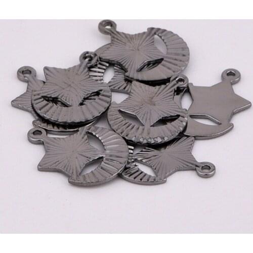 11.9 * 9.7mm brass batch flower straight grain pentagram moon shape charm pendant connector DIY jewelry making material