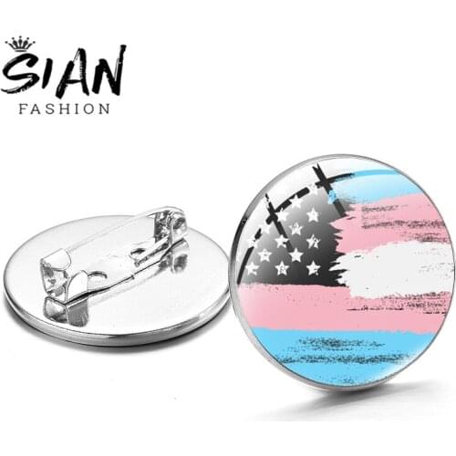 SIAN Brooch LGBT Rainbow Pride Flag Cabochon Glass Dome Bronze Badge for Lgbt Gay Pride Flags Backpack Clothes Jewelry Souvenir