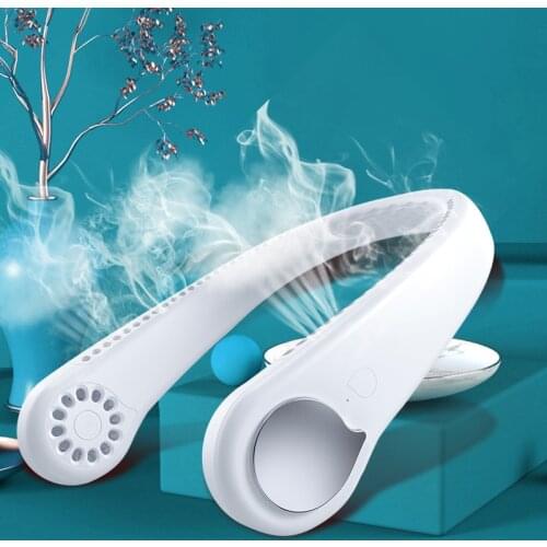 Summer Air Cooling Neck Fan Bladeless Hanging Neckband Fan Air Cooler Outdoor Sport Mini USB Rechargeable Neckband Fans Leafless