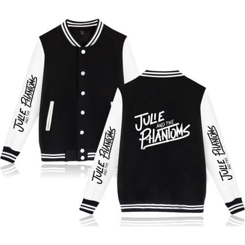 Letter Printed Julie And The Phantoms Coats Men Baseball jacket Black White Color Matching Julie And The Phantoms Student Jacket