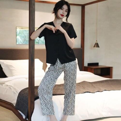 2021 New Summer Home Pyjama Women Zebra Leopard Printed Short Sleeve Pajamas Sets Satin Silk Lounge Shirt And Pants Sets 2 Piece