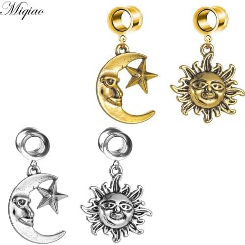 Miqiao 2pcs Explosive Stainless Steel Asymmetric Face Sun Moon Ear Expansion 6mm-25mm Exquisite Piercing Jewelry