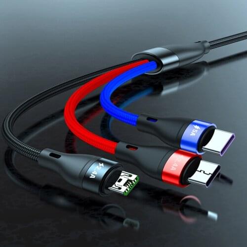 Portable Multi Data Sync Wire Micro Cord 9.8A USB Type C Cable 3 in 1 For iPhone 11 Samsung Xiaomi Mobile Phone Android USB Cab