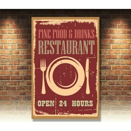 Fine Food Restaurant Poster Metal Tin Signs Retro Plate Kitchen Wall Decor