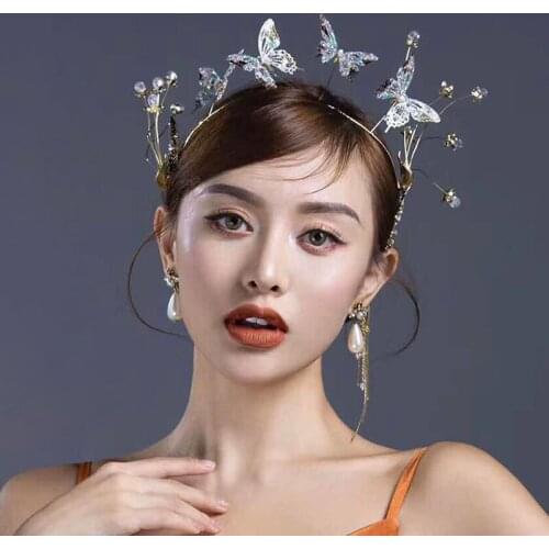 NiuShuya Blue Butterfly Headband Hair Accessories Korean-style Bride Wedding Headdress Hair Accessories