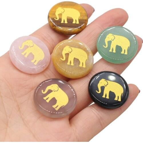 Natural Round Gemstone Carved Animal Type Room Table Decoration Ornaments Rose Quartz Green Agate Cute Stone Gems Beads 25x25mm