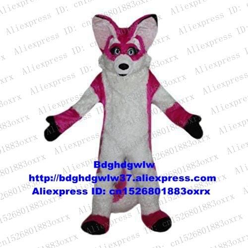 Pink Long Fur Furry Wolf Fox Husky Dog Fursuit Mascot Costume Adult Cartoon Character Outfit Real Play Open A Business zx134
