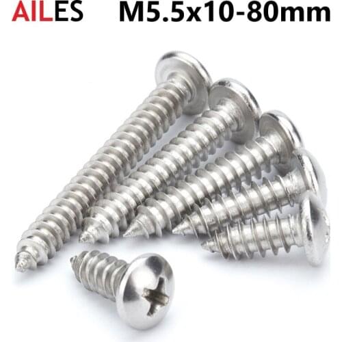 M5.5 Cross Recessed Pan Head Self Tapping Screws 304 Stainless Steel Phillips Machine Bolts 10 12 13 14 16 50 60 70 75 80mm