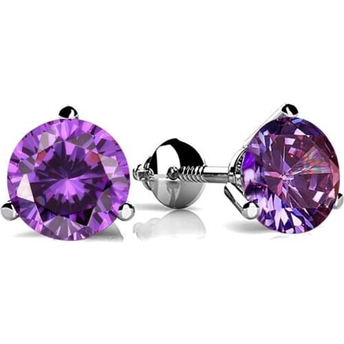 7MM Round Stone Purple Crystal Zircon Screw Back Earrings For Women Wedding Jewelry Vintage Fashion Mystic Rainbow Stud Earrings