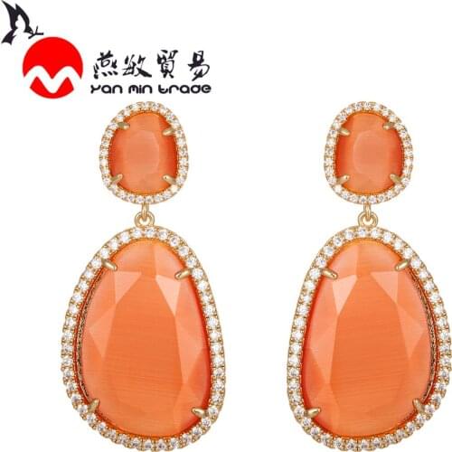 12Color Luxury Earrings Geometric Shape Advanced K9 Glass Crystal Gem Earrings For Women Blue Color 2020 Fashion Jewelry