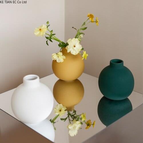 European-style Spherical Ceramic Vase Desktop Flower Arrangement Pure Color Flower Vase Living Room Dining Table Flower Device