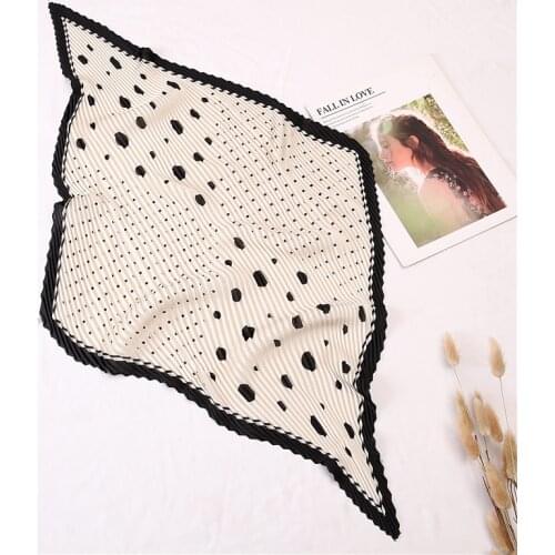 Crinkle Silk Scarf Women Dot Print Neck Scarfs Square Pleated Hijab Female Foulard Headwear Lady Small Neckerchief