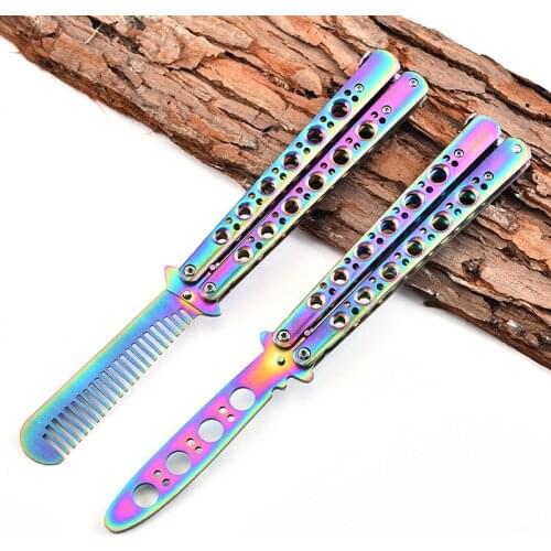 Foldable Comb Stainless Steel Practice Training Butterfly Knife Comb Beard Moustache Brushes Hairdressing Styling Tool tijeras