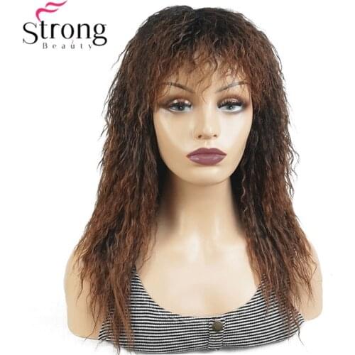 StrongBeauty Long Soft Fluffy Waves Classic Cap Black,Brown Full Synthetic Wigs