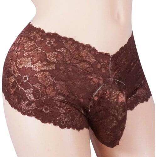 Penis Pouch Panties Erotic Lingerie Interior Hombre Gay Men Underwear Boxers Lace See-through Boxershort Transparant Sissy