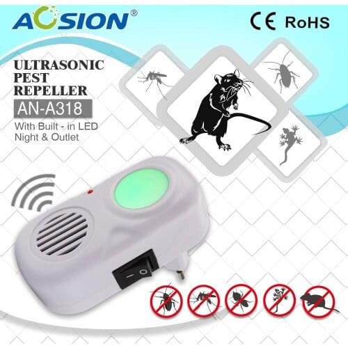 AN-A318 Indoor ultrasonic Mouse Insect Bug Rats repellent eletronicos pest reject control repeller with LED night light EU plug