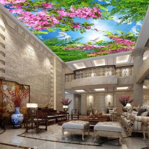 European Pink flower Ceiling Wallpaper Murals for Living Room Sitting Room Waterproof Wall Paper Rolls Wallpapers for Celings