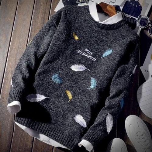 Spring round Neck Youth Sweater Thin Pullover Knitting Shirt Korean Style Coat Embroidered Sweater Mens Fashion
