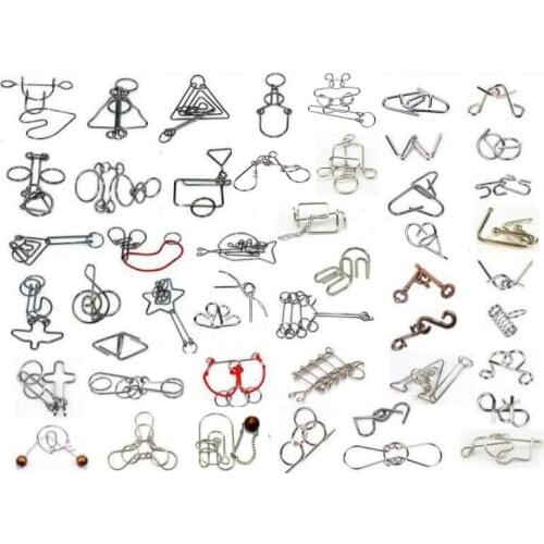 48PCS/Set IQ Metal Wire Puzzle Magic Brain Teaser Rings Puzzles Game Gift for Adults Kids