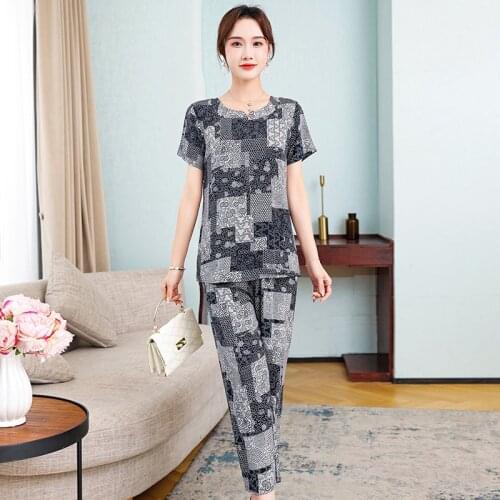 Plus Size XL-6XL Middle-aged Women Clothing Summer 2 Piece Sets Womens New Short Sleeve T-shirt and Harem Pants Loose Woman Suit